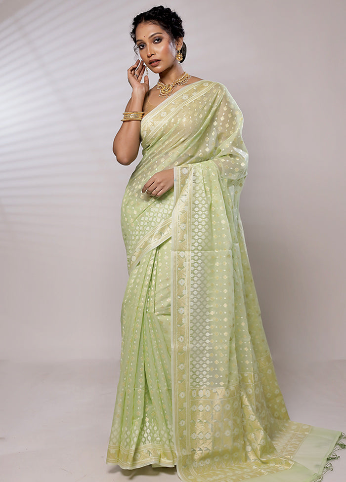 Green Kora Silk Saree With Blouse Piece