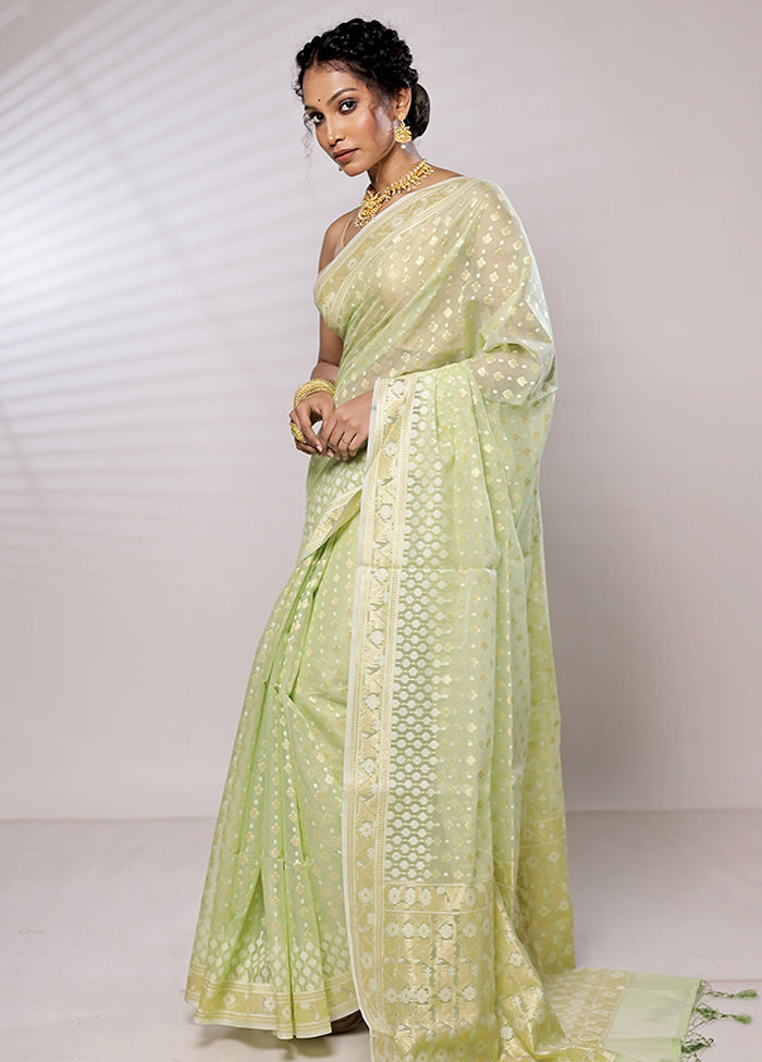 Green Kora Silk Saree With Blouse Piece