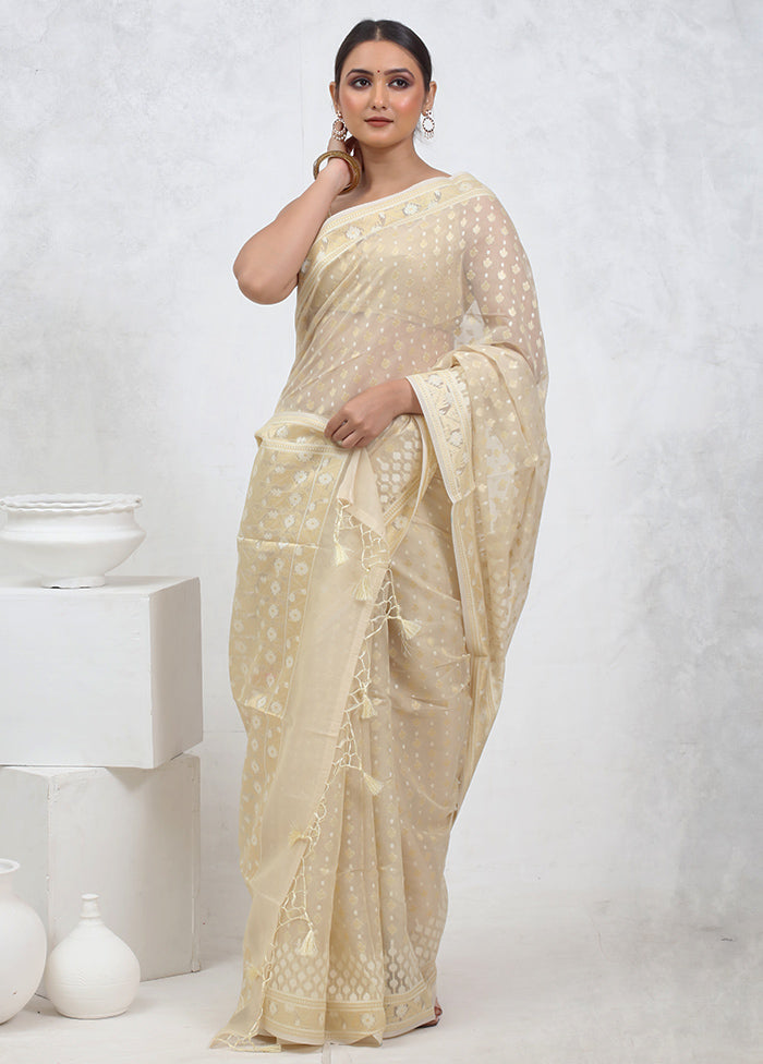 Cream Kora Silk Saree With Blouse Piece - Indian Silk House Agencies