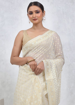 Cream Kora Silk Saree With Blouse Piece - Indian Silk House Agencies