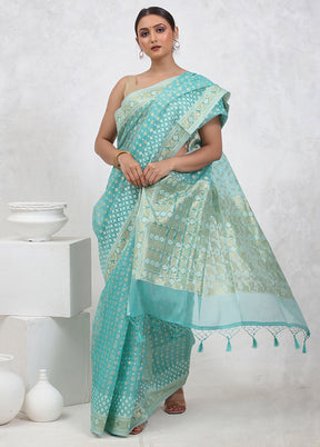 Blue Kora Silk Saree With Blouse Piece - Indian Silk House Agencies