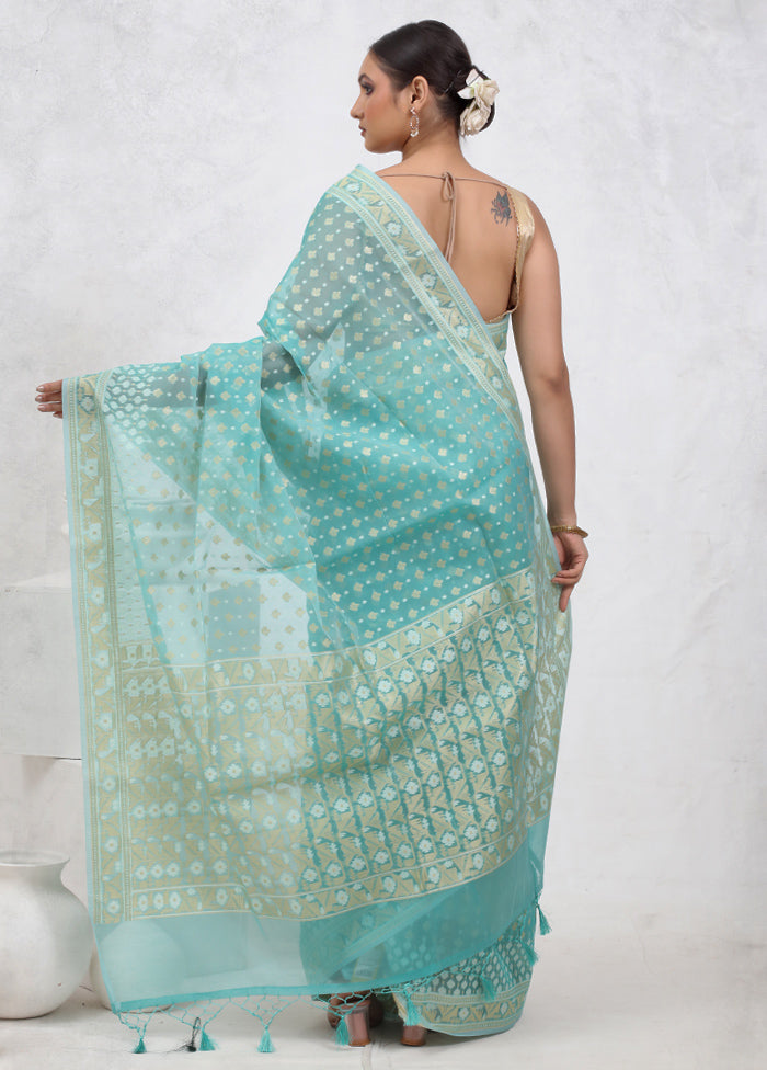 Blue Kora Silk Saree With Blouse Piece - Indian Silk House Agencies