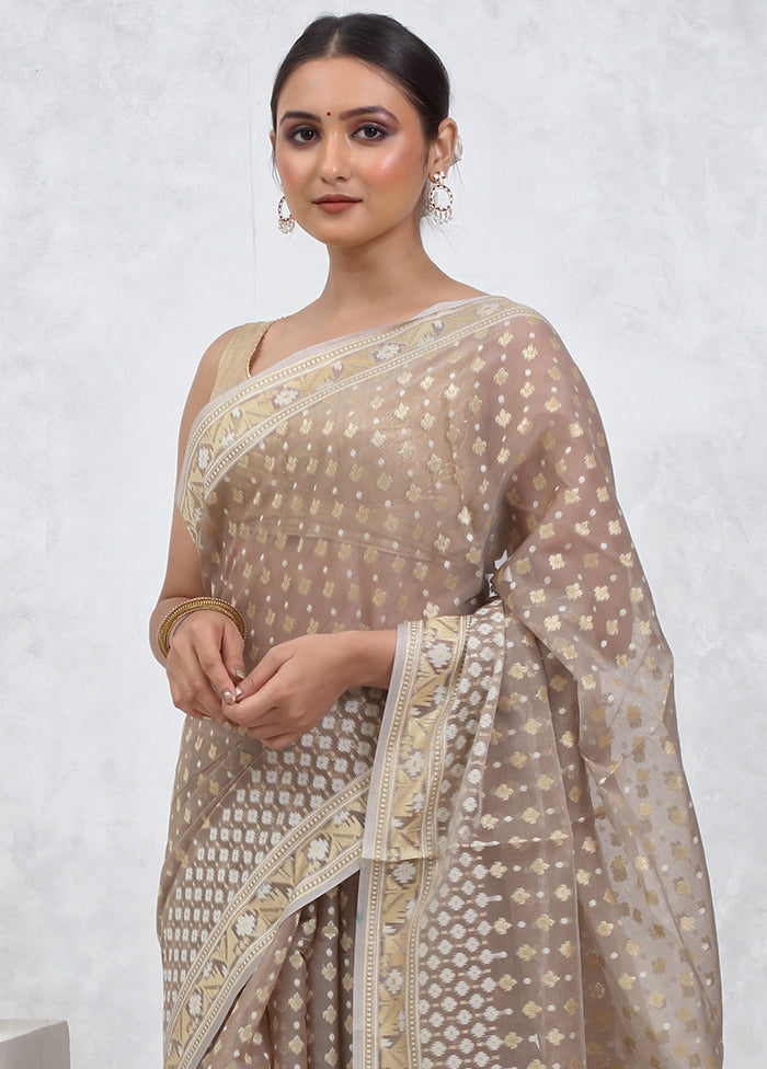 Grey Kora Silk Saree With Blouse Piece