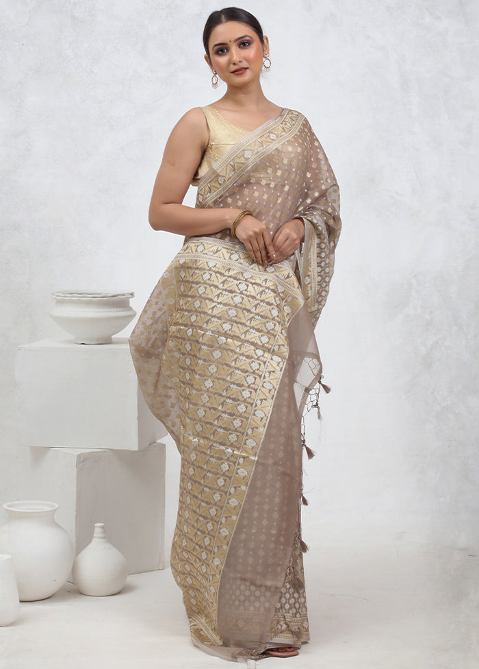 Grey Kora Silk Saree With Blouse Piece