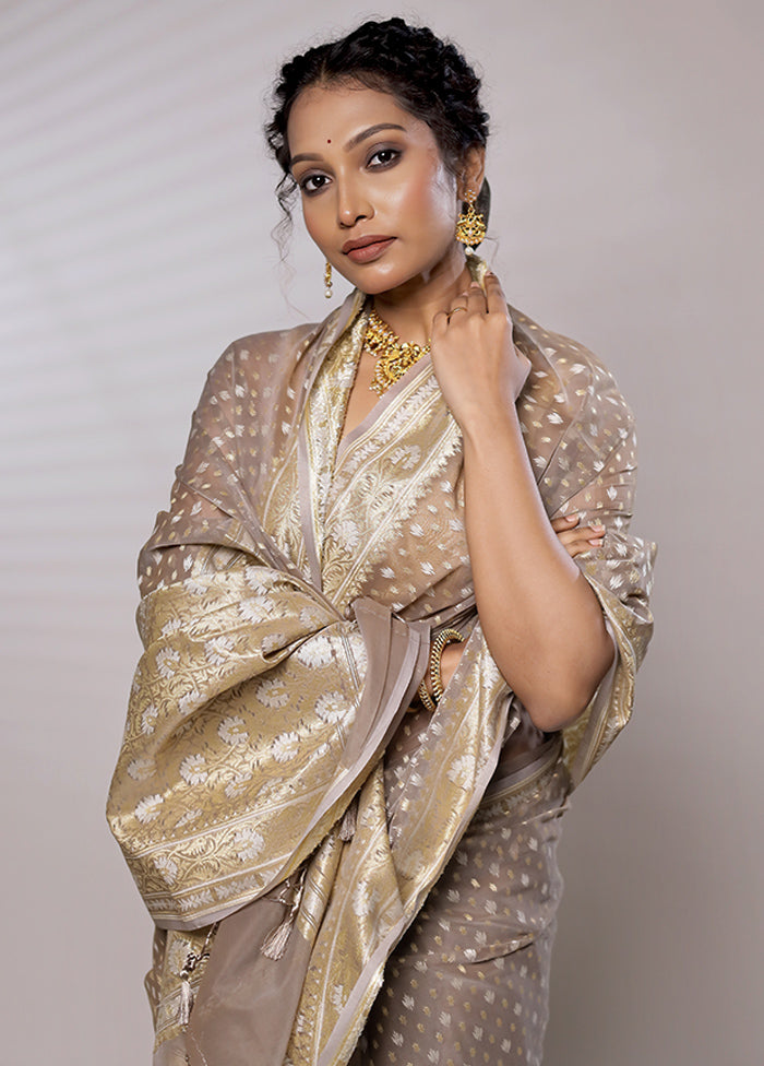 Grey Kora Silk Saree With Blouse Piece - Indian Silk House Agencies