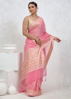 Pink Kora Silk Saree With Blouse Piece