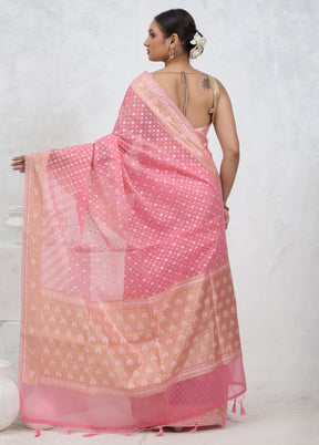 Pink Kora Silk Saree With Blouse Piece