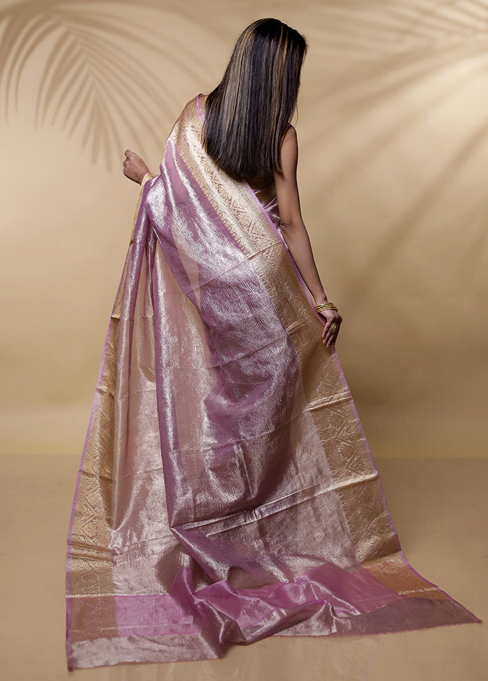 Pink Crushed Tissue Silk Saree Without Blouse Piece - Indian Silk House Agencies