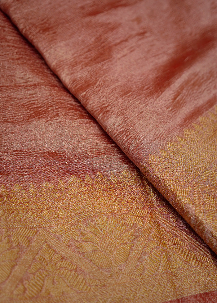 Pink Crushed Tissue Silk Saree Without Blouse Piece