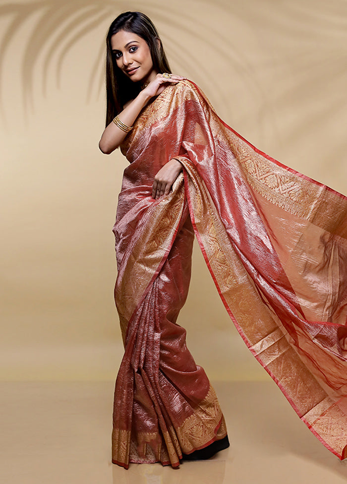 Pink Crushed Tissue Silk Saree Without Blouse Piece - Indian Silk House Agencies
