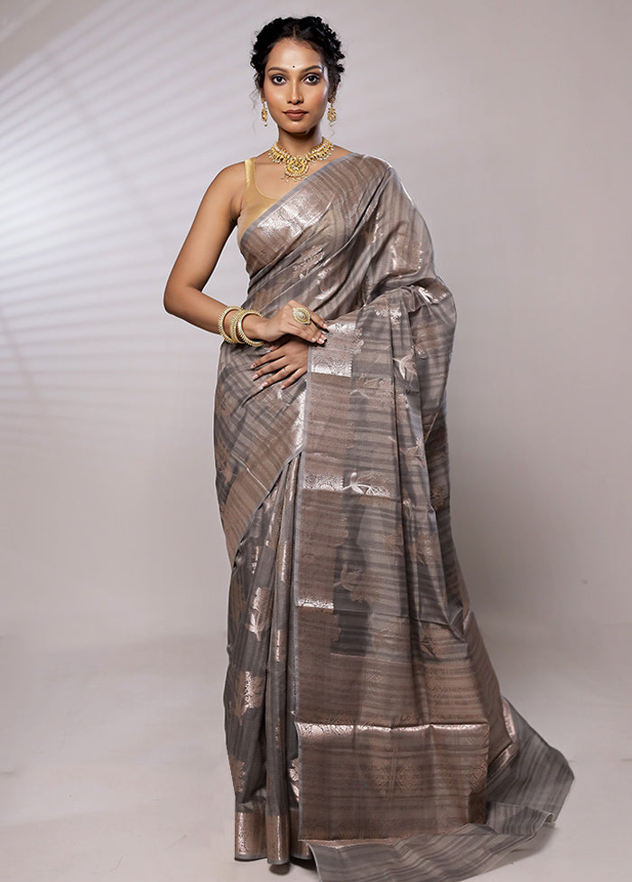 Grey Kora Silk Saree With Blouse Piece