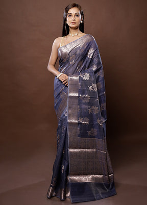 Blue Kora Silk Saree With Blouse Piece - Indian Silk House Agencies