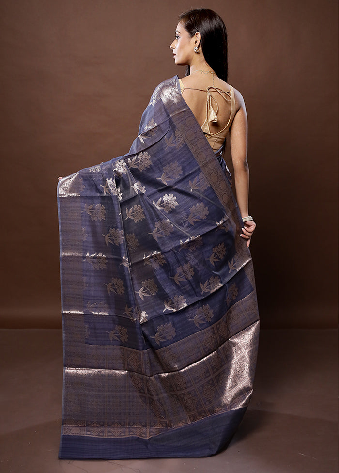 Blue Kora Silk Saree With Blouse Piece - Indian Silk House Agencies