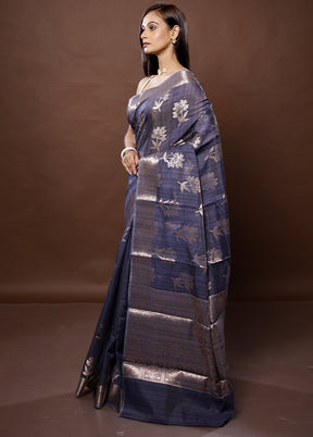 Blue Kora Silk Saree With Blouse Piece - Indian Silk House Agencies