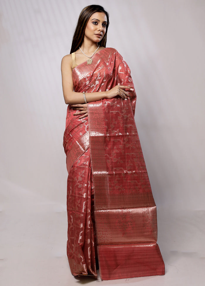 Pink Kora Silk Saree With Blouse Piece