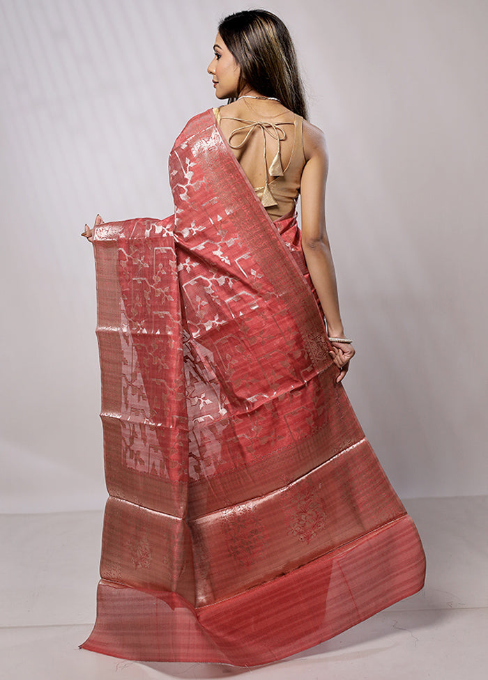 Pink Kora Silk Saree With Blouse Piece