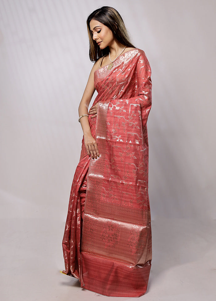 Pink Kora Silk Saree With Blouse Piece