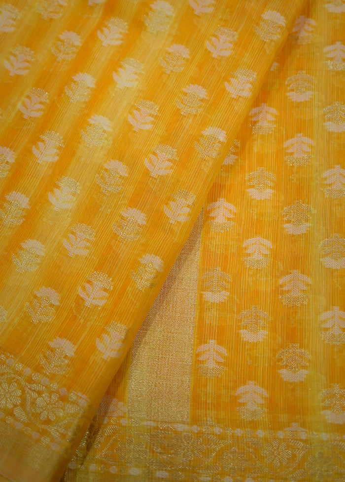 Yellow Cotton Saree Without Blouse Piece
