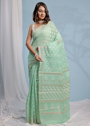 Green Cotton Saree With Blouse Piece - Indian Silk House Agencies