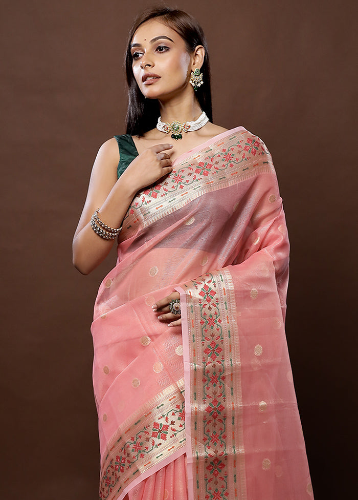 Pink Cotton Saree With Blouse Piece