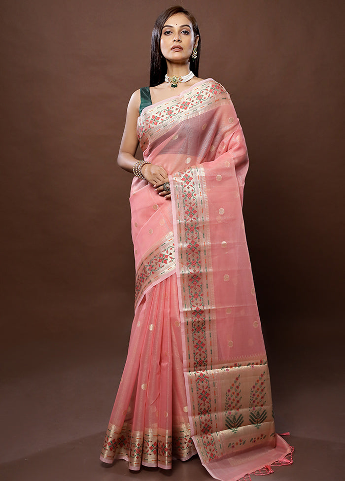 Pink Cotton Saree With Blouse Piece