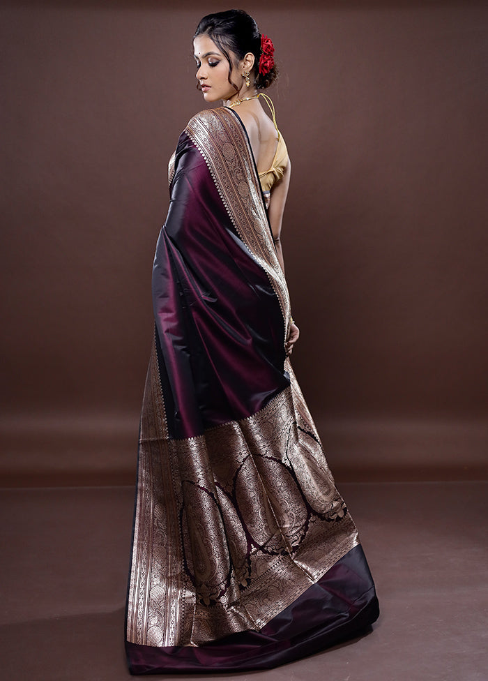 Purple Banarasi Silk Saree Without Blouse Piece - Indian Silk House Agencies