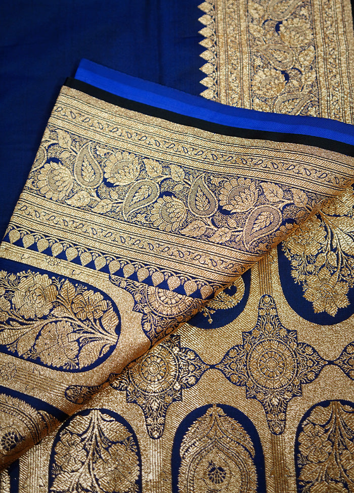 Blue Banarasi Silk Saree Without Blouse Piece - Indian Silk House Agencies