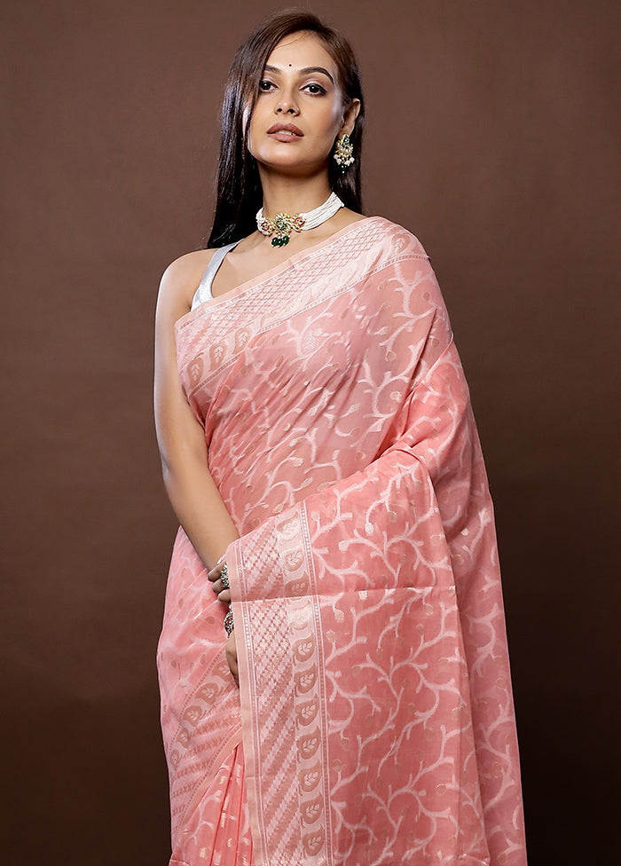 Pink Kora Silk Saree With Blouse Piece