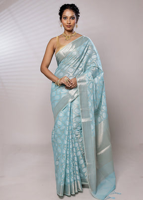 Blue Kora Silk Saree With Blouse Piece - Indian Silk House Agencies