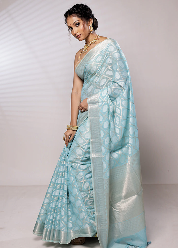 Blue Kora Silk Saree With Blouse Piece - Indian Silk House Agencies