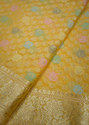 Yellow Organza Saree Without Blouse Piece - Indian Silk House Agencies