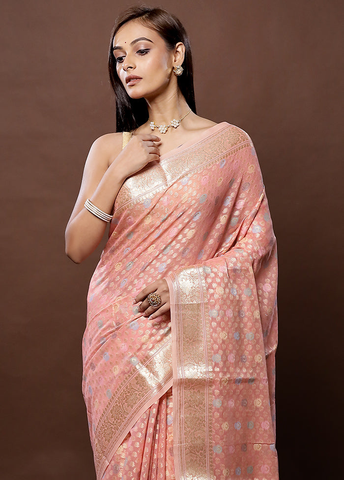 Pink Organza Saree With Blouse Piece - Indian Silk House Agencies