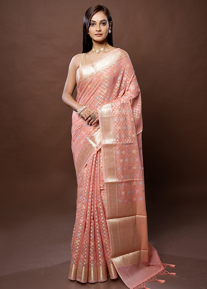 Pink Organza Saree With Blouse Piece - Indian Silk House Agencies