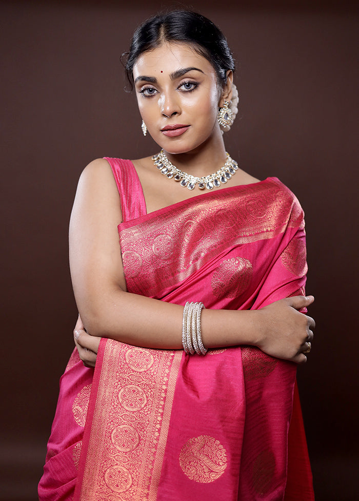 Pink Dupion Silk Saree Without Blouse Piece - Indian Silk House Agencies