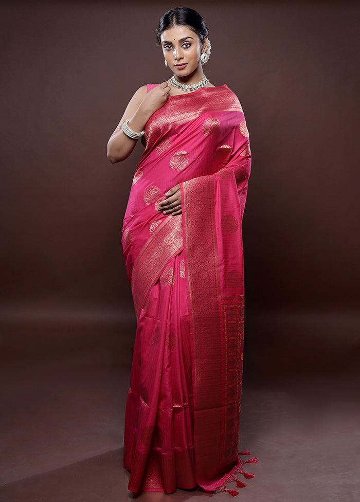 Pink Dupion Silk Saree Without Blouse Piece - Indian Silk House Agencies