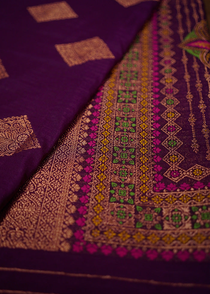 Purple Dupion Silk Saree Without Blouse Piece - Indian Silk House Agencies