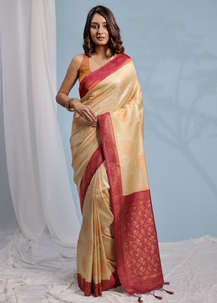 Cream Dupion Silk Saree With Blouse Piece - Indian Silk House Agencies