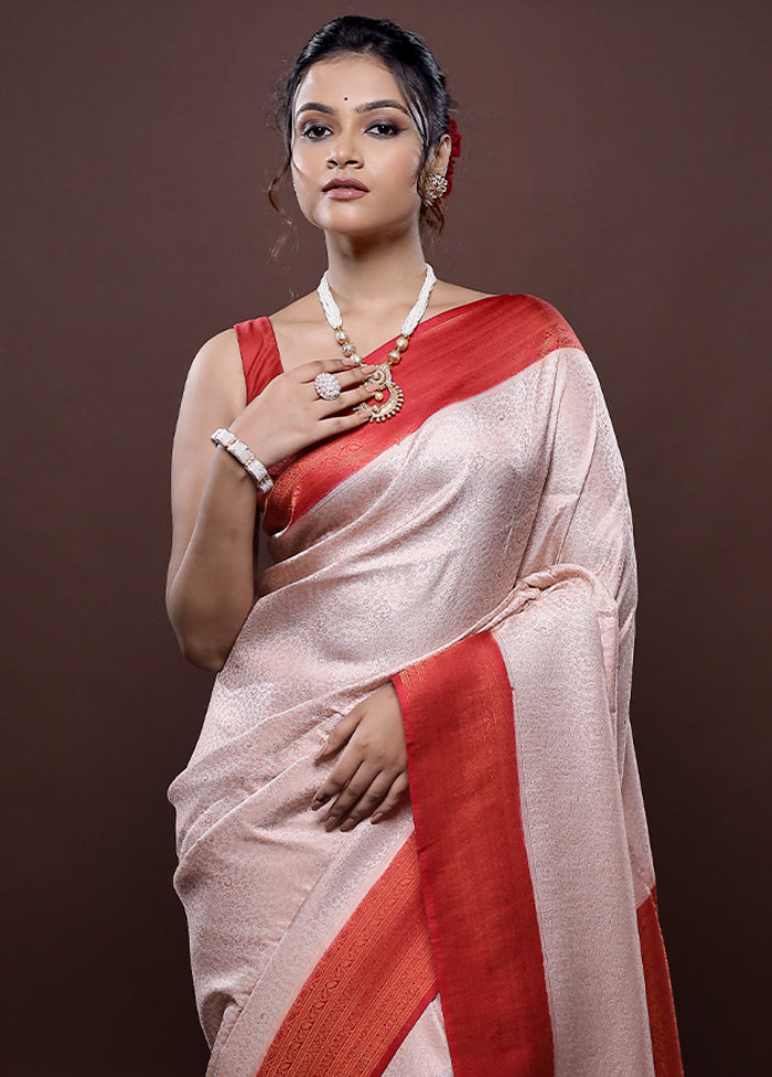 White Dupion Silk Saree Without Blouse Piece - Indian Silk House Agencies