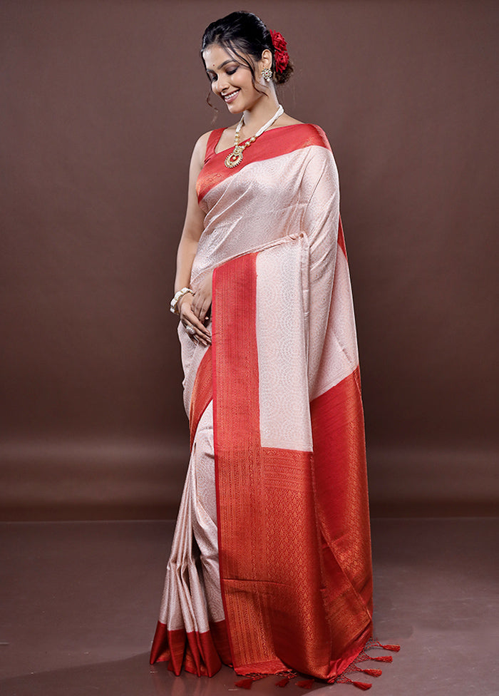 White Dupion Silk Saree Without Blouse Piece - Indian Silk House Agencies