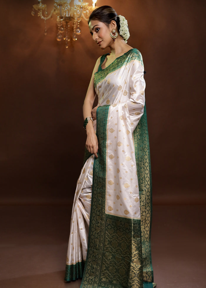 White Dupion Silk Saree With Blouse Piece