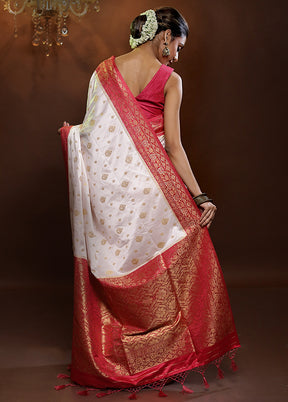 White Dupion Silk Saree With Blouse Piece