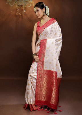 White Dupion Silk Saree With Blouse Piece