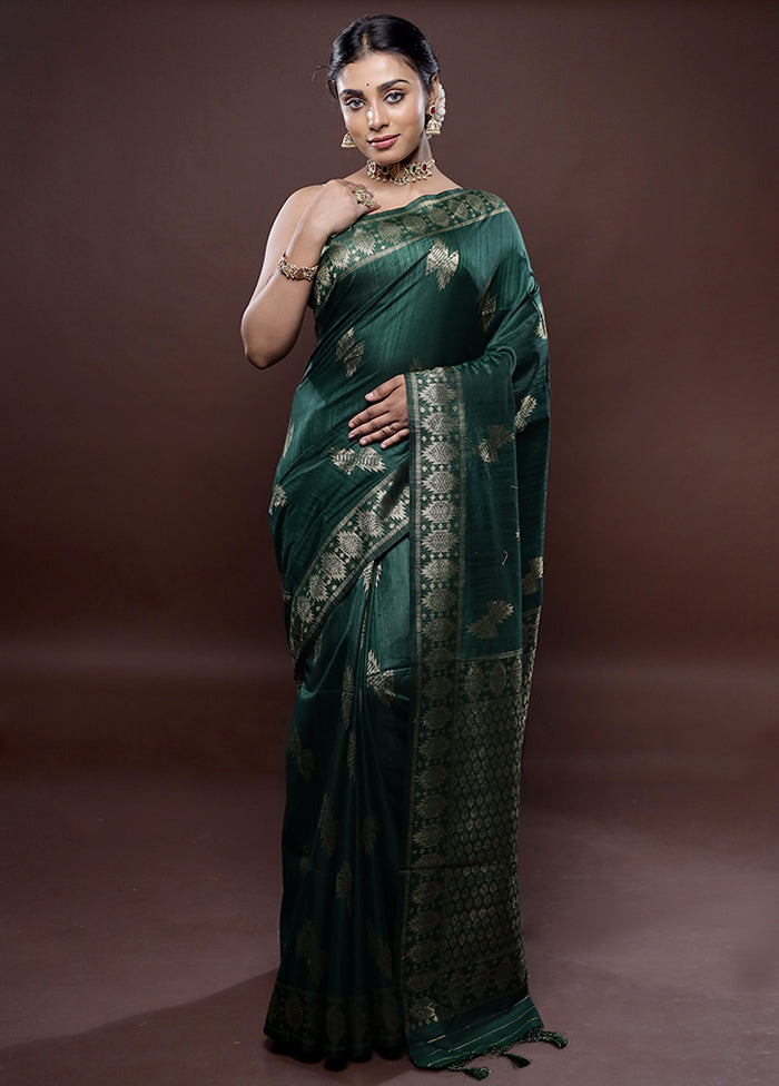 Green Dupion Silk Saree Without Blouse Piece - Indian Silk House Agencies