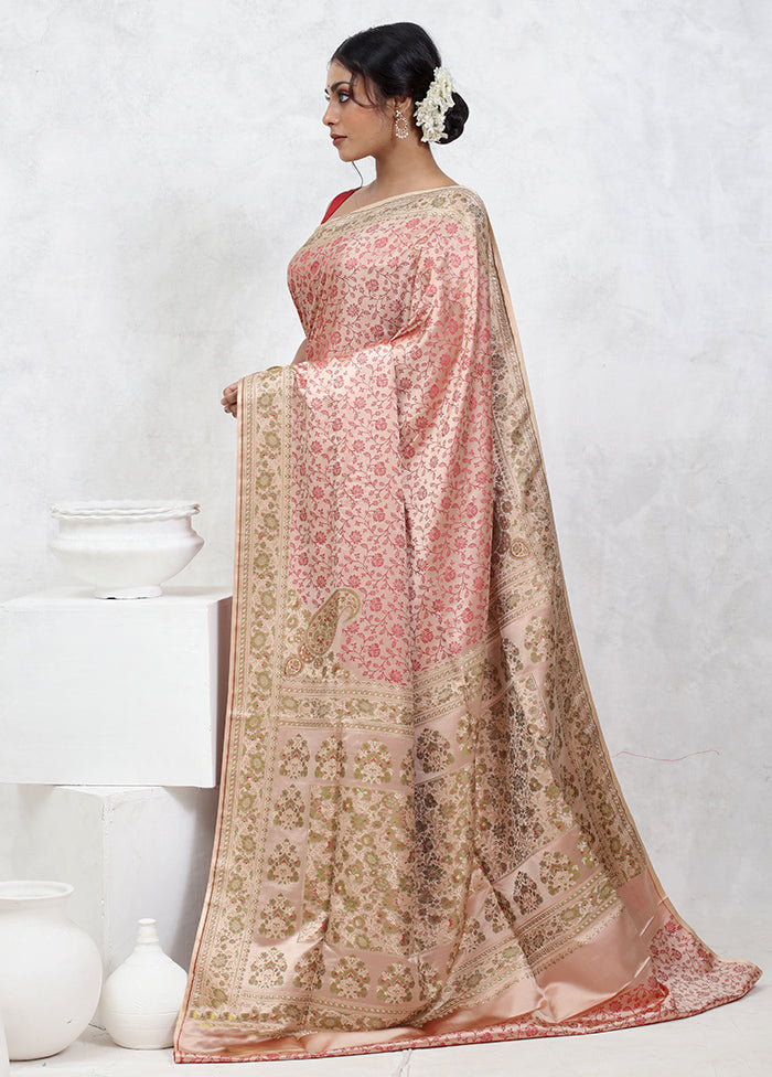 Pink Pure Jamewar Banarasi Silk Saree With Blouse Piece