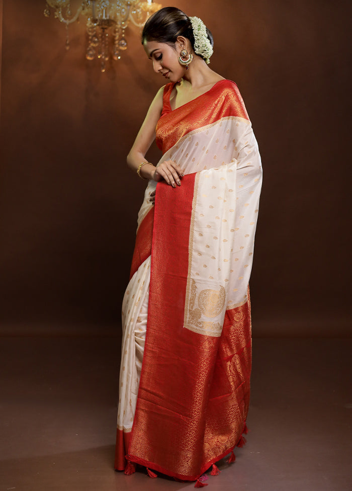 White Georgette Saree With Blouse Piece