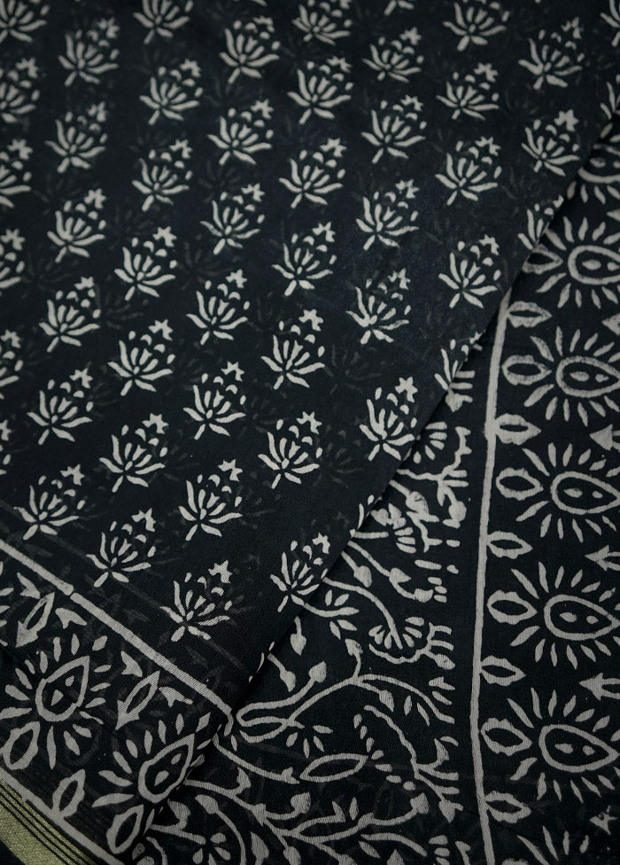 Black Chanderi Cotton Saree With Blouse Piece - Indian Silk House Agencies