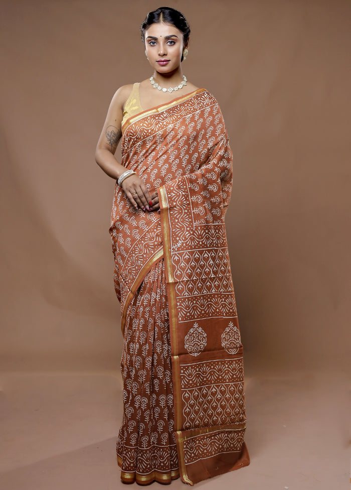 Orange Chanderi Cotton Saree With Blouse Piece - Indian Silk House Agencies