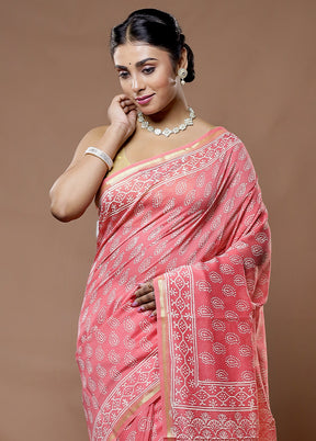 Pink Chanderi Cotton Saree With Blouse Piece - Indian Silk House Agencies