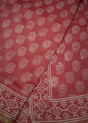 Pink Chanderi Cotton Saree With Blouse Piece - Indian Silk House Agencies