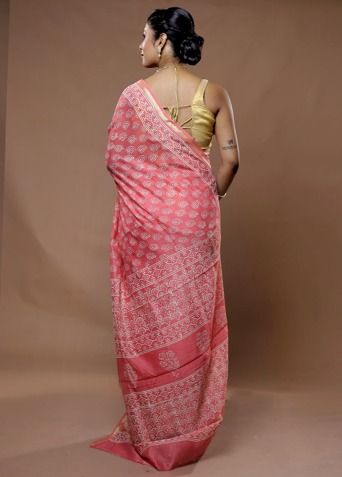 Pink Chanderi Cotton Saree With Blouse Piece